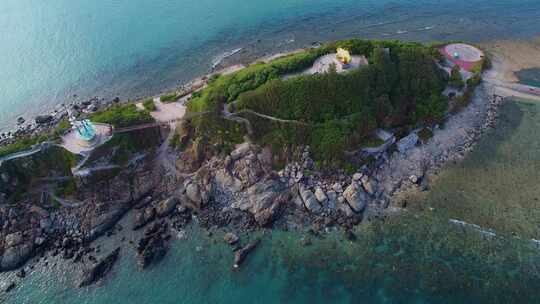 航拍海南三亚西岛海洋文化旅游区海浪礁石