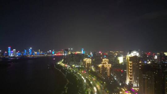 江西南昌城市夜景交通灯光航拍