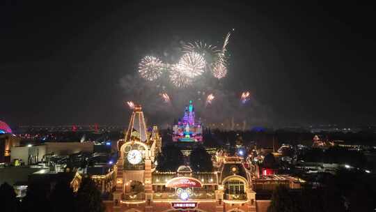 上海迪士尼乐园灯光秀烟花秀视频素材模板下载