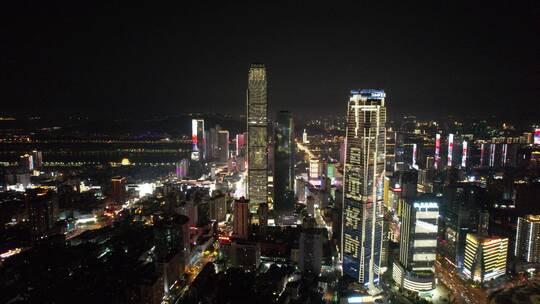 湖南长沙国金中心世贸大厦夜景航拍