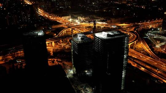 航拍上海城市交通夜景