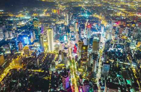 无人机航拍南京新街口高楼延时摄影