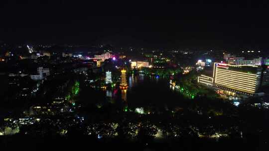 航拍广西桂林夜景桂林城市风光