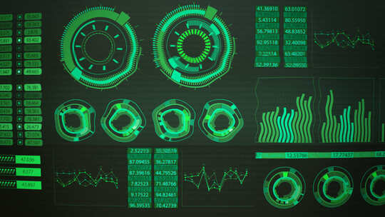 先进的未来图形界面。显示抽象图表和图表。