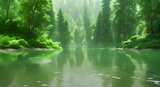 森林 溪流 小河 晨雾高清在线视频素材下载