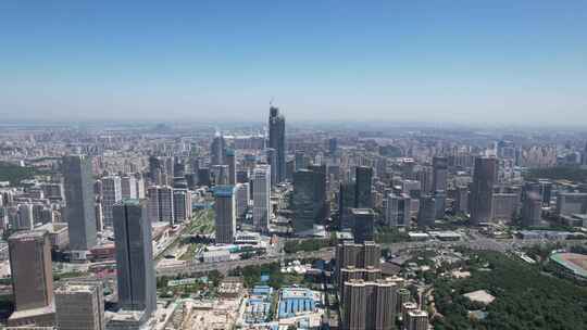 山东济南金融中心高楼建筑航拍