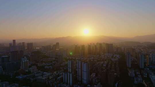 城市夕阳航拍