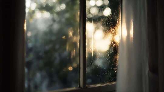 室内窗边模糊外景光影素材