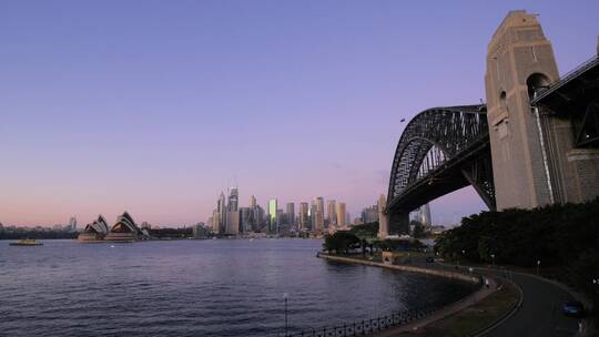 黎明的悉尼大桥和港口视频素材模板下载