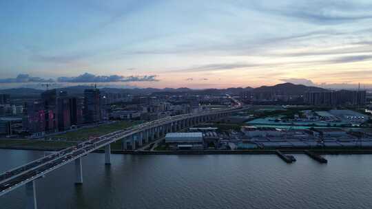 广东深中通道，中山大桥日落夜景