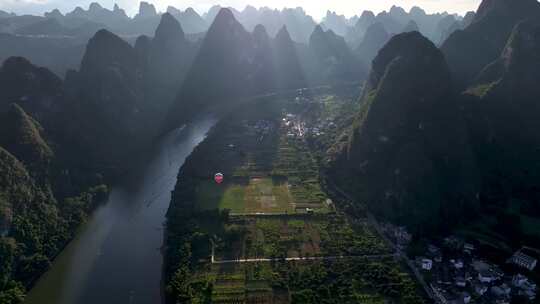 航拍桂林阳朔遇龙河漓江山水风光