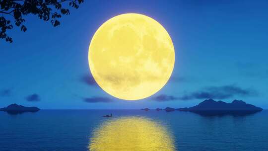 海面月亮 海上明月 中秋节视频素材模板下载