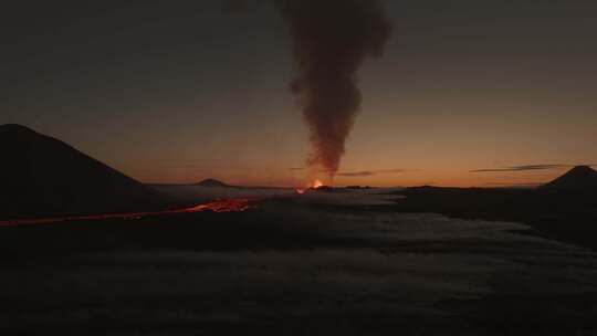 航拍火山活动 岩浆流动