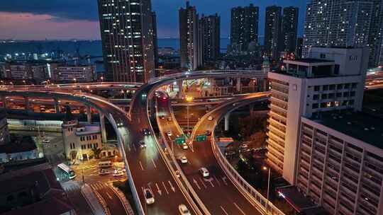 青岛高架路青岛交通青岛道路夜景航拍