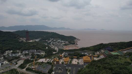 普浙江陀山宝陀禅寺建筑4K航拍视频