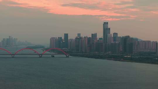 湖南长沙城市建筑风光傍晚晚霞夜景大气航拍