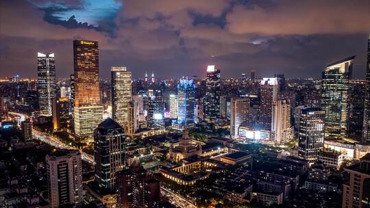 上海CBD高楼大厦静安区夜景