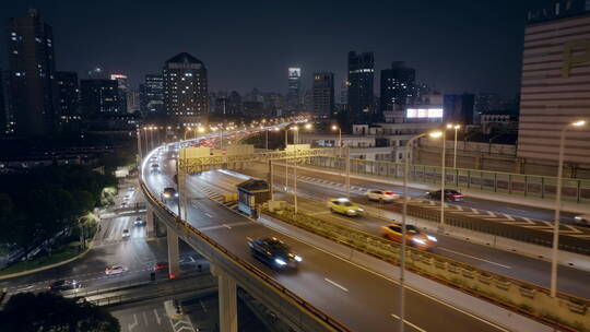 上海延安立交车流航拍夜景