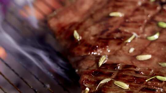 烤肉炭火烤肉牛肉牛排4K慢动作