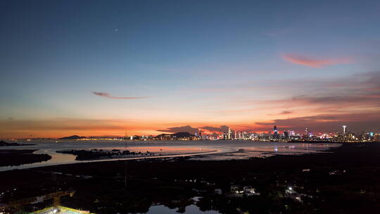 大湾区深圳湾城市晚霞延时