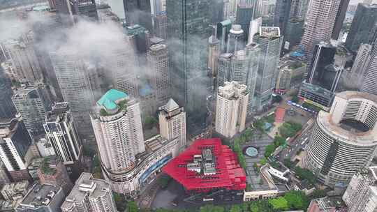 重庆渝中区CBD平流雾航拍