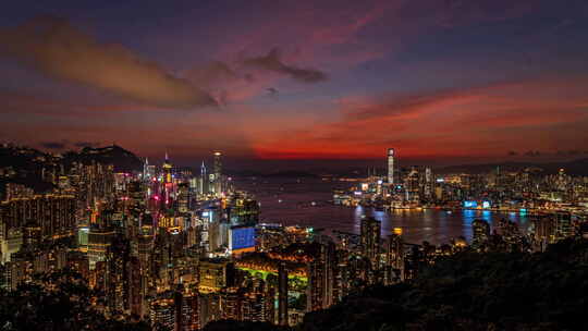 香港宝马山世纪晚霞日转夜延时视频