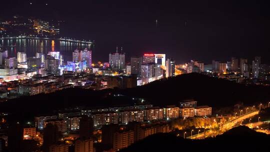 威海城市世昌大道幸福门夜景视频素材模板下载