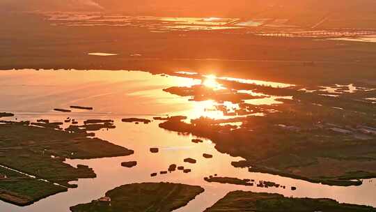 宁夏沙湖景区落日