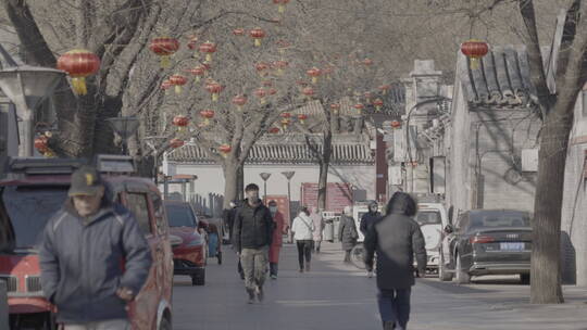 北京胡同过年街景气氛 春节街景氛围