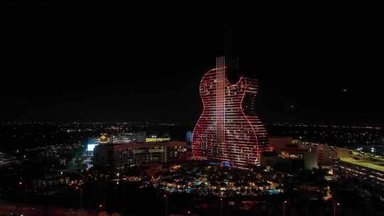 航拍迈阿密地标吉他酒店摩天大楼夜景灯光