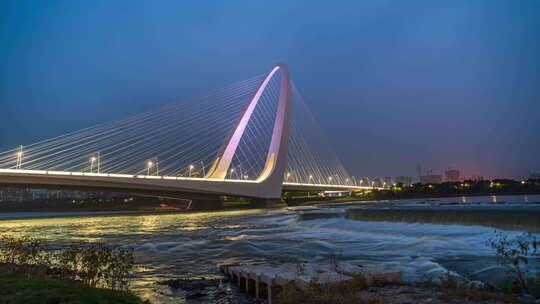 北京永定河首钢大桥河畔夜景流水素材