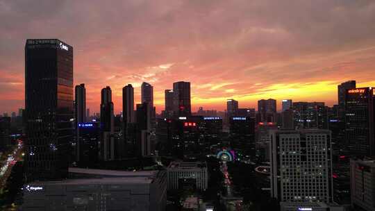 深圳南山区科技园航拍晚霞夜景