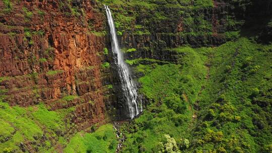 夏威夷怀波瀑布考艾岛鸟瞰美景夏威夷丛林