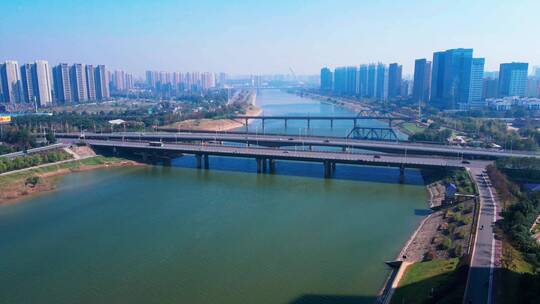 长沙浏阳河大桥航拍多镜头多地点视频素材模板下载