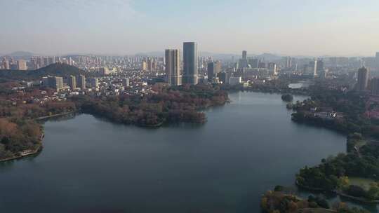 秋天的马鞍山雨山湖城市风光航拍素材