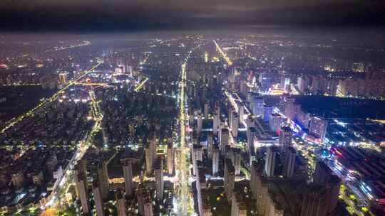 蚌埠城市夜景大景交通航拍延时