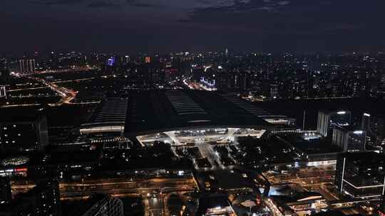 4K杭州东站夜景航拍视频素材模板下载