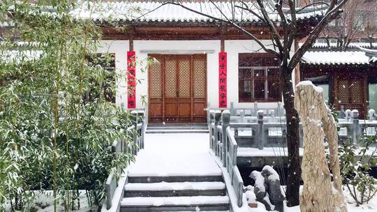 北京大雪下的古建筑竹叶雪花