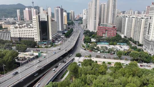 青海西宁昆仑桥地标建筑航拍