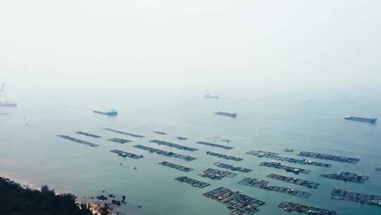 航拍海上水产养殖场-广东海陵岛蒲鱼洲湾