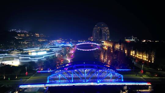 浙江湖州月亮广场喜来登夜景月亮酒店航拍