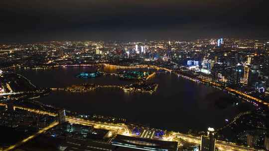 南京玄武湖夜景城市航拍延时