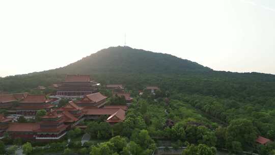 合肥大蜀山开福寺航拍夕阳全景特写