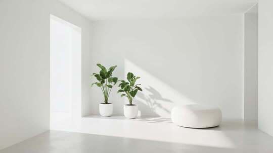 简约室内绿植与圆凳场景