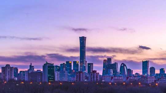 北京国贸CBD城市天际线日落日转夜大气延时