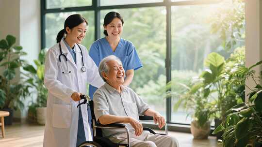 护士节医生护士关怀老人温馨医疗场景