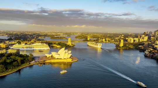 悉尼歌剧院海港大桥游轮回港延时