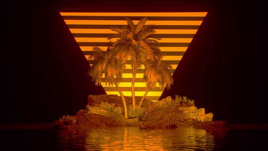 棕榈树和水面反射的抽象场景