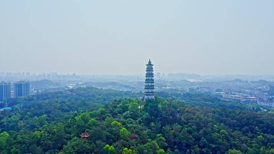 东莞航拍榴花文化旅游区榴花塔环绕