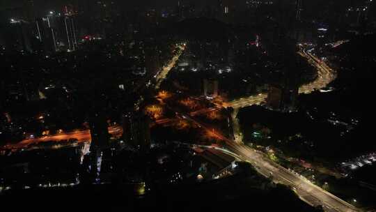 深圳罗湖区深南沿河立交夜景航拍